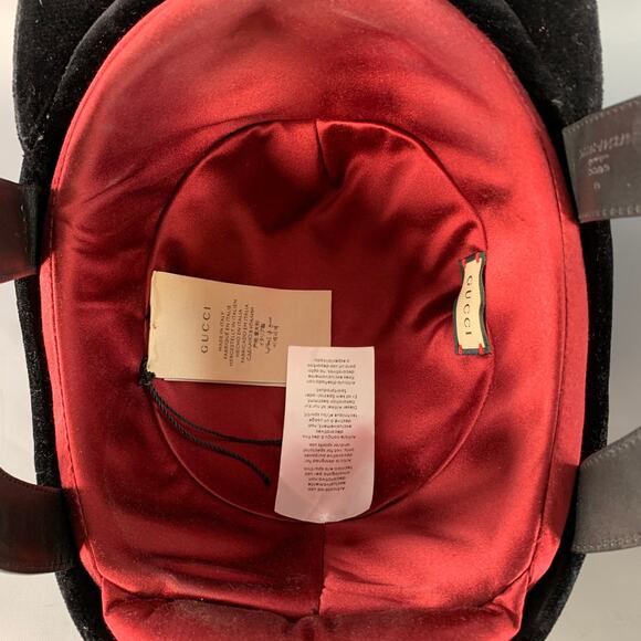 GUCCI FW21 Size M Black Velvet Leather Trim Cotton Riding Helmet - Picture 6 of 12